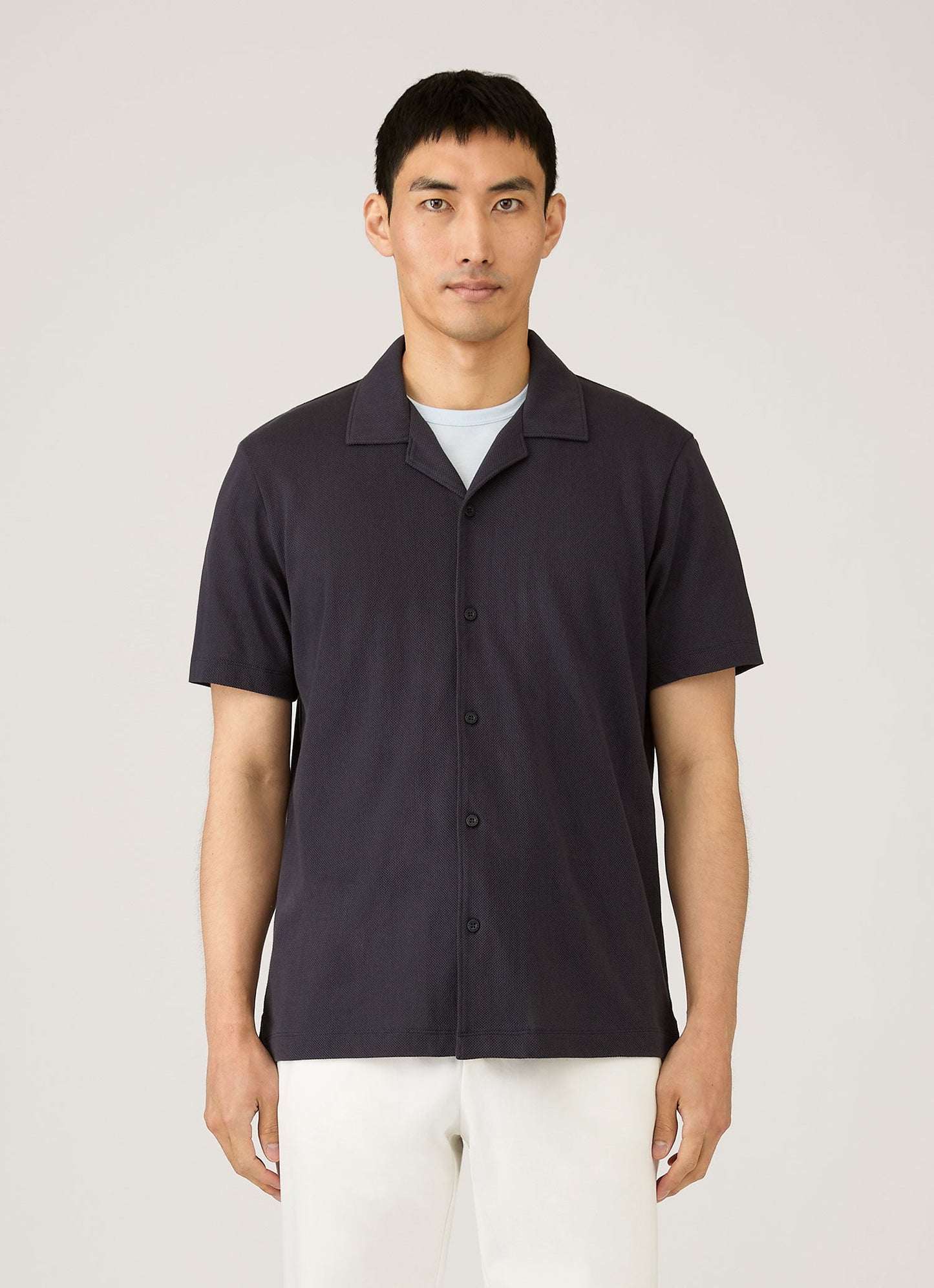 Mens Riviera Camp Collar Shirt In Navy Msht2147 Buaa