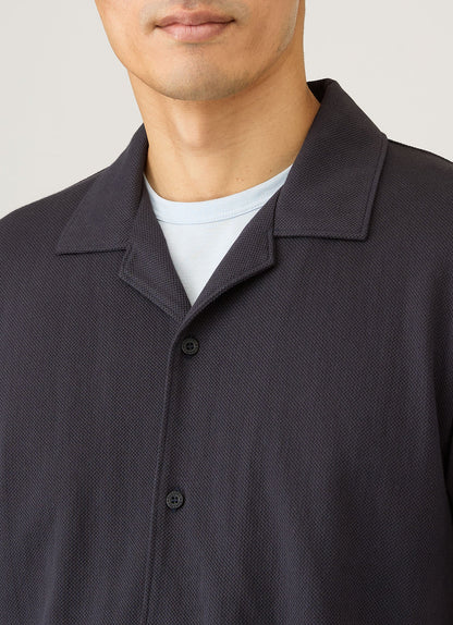 Mens Riviera Camp Collar Shirt In Navy Msht2147 Buaa