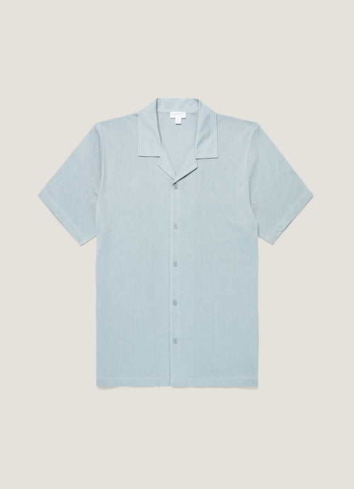 Mens Riviera Camp Collar Shirt In Stone Blue Msht2147 Buwt