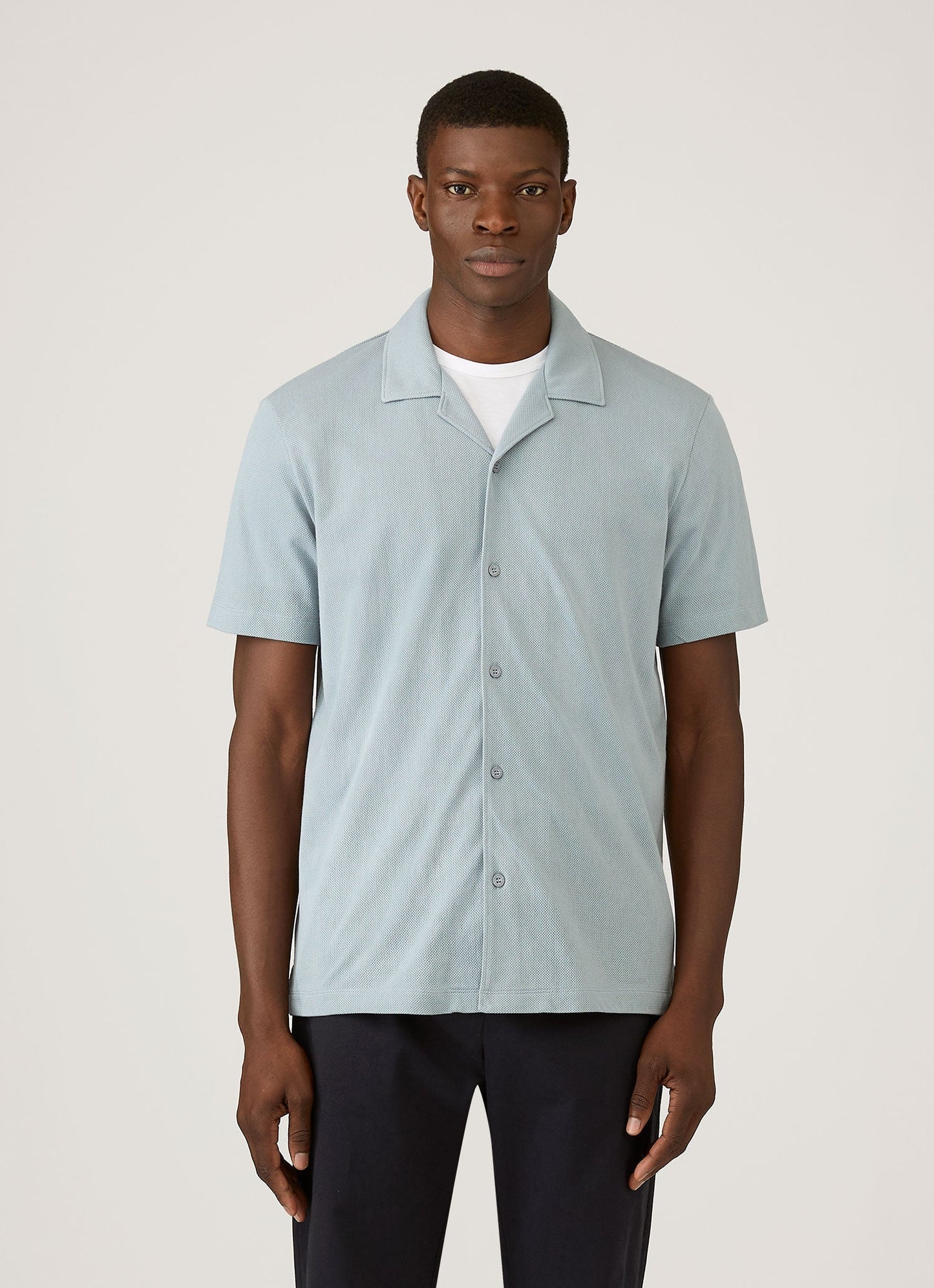 Mens Riviera Camp Collar Shirt In Stone Blue Msht2147 Buwt