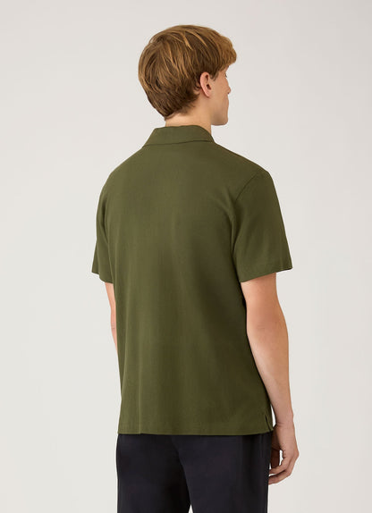 Mens Riviera Camp Collar Shirt In Deep Olive Msht2147 Gniz