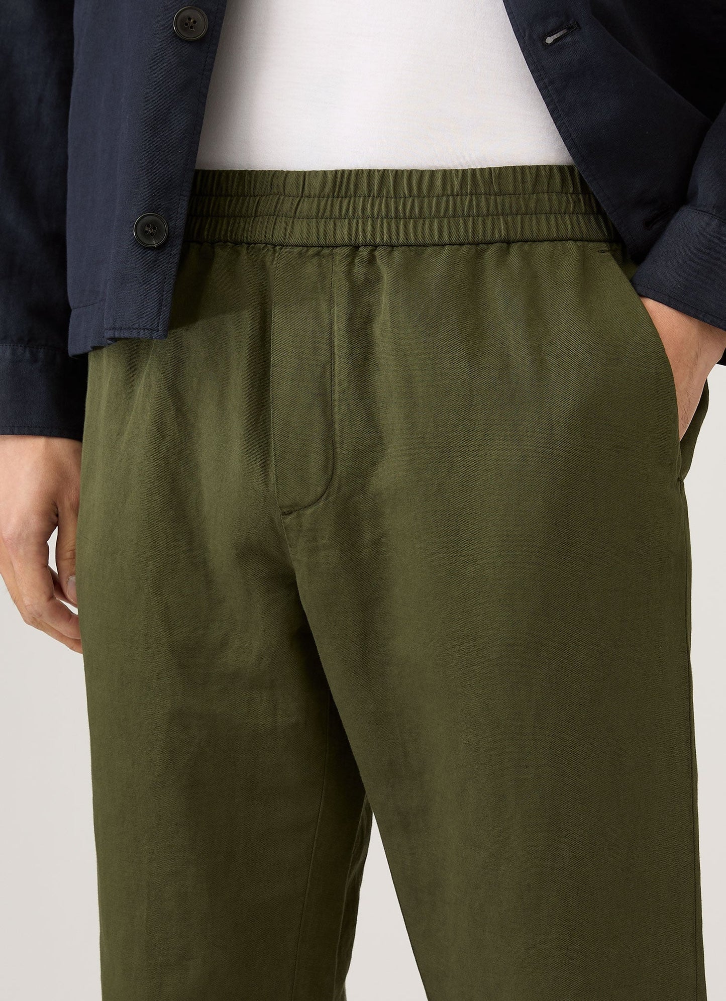 Mens Cotton Linen Drawstring Trouser In Deep Olive Mtrs3135 Gniz