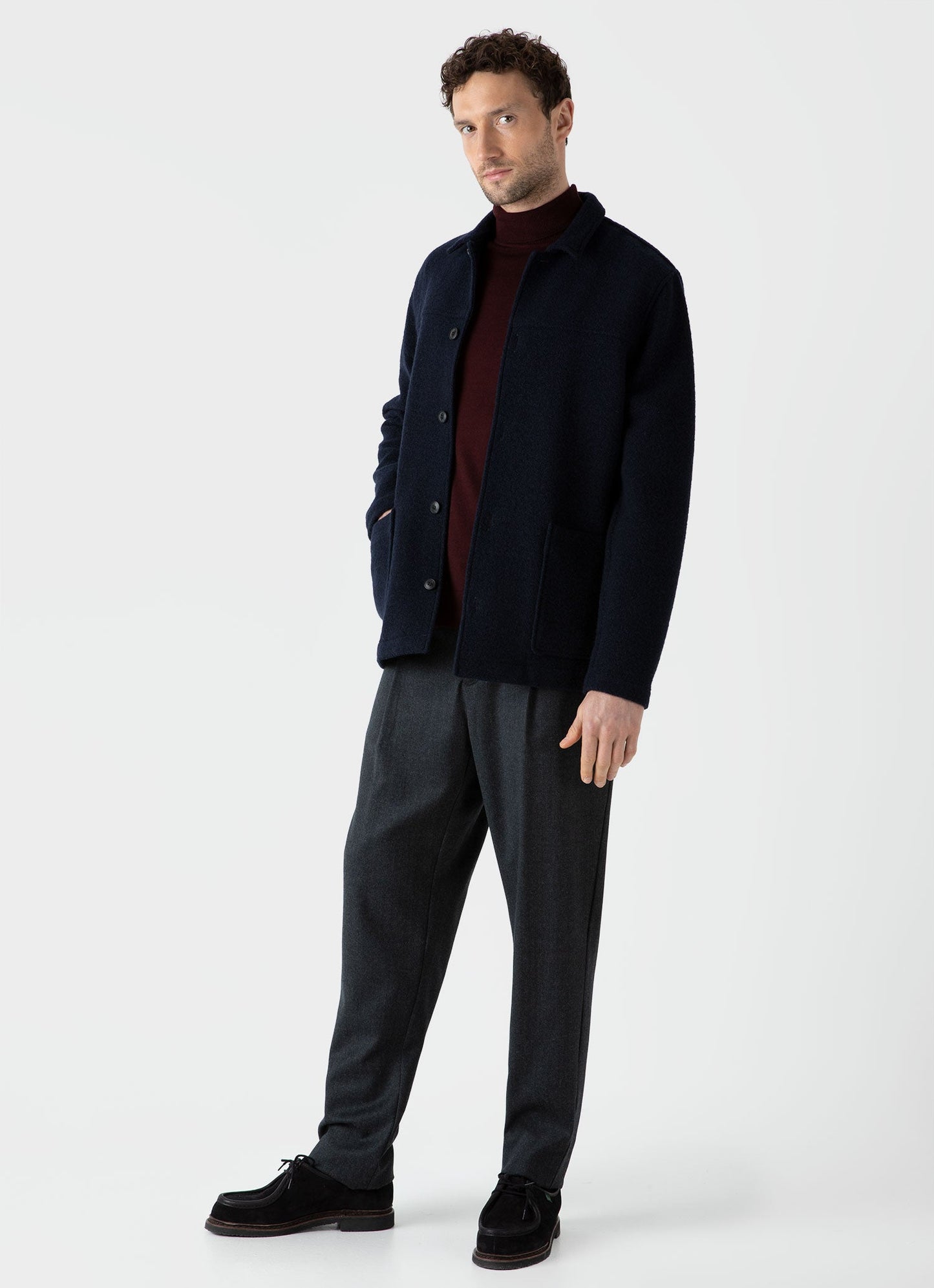 Mens Pleated Wool Flannel Trouser In Charcoal Melange Mtrs3076 Gyad