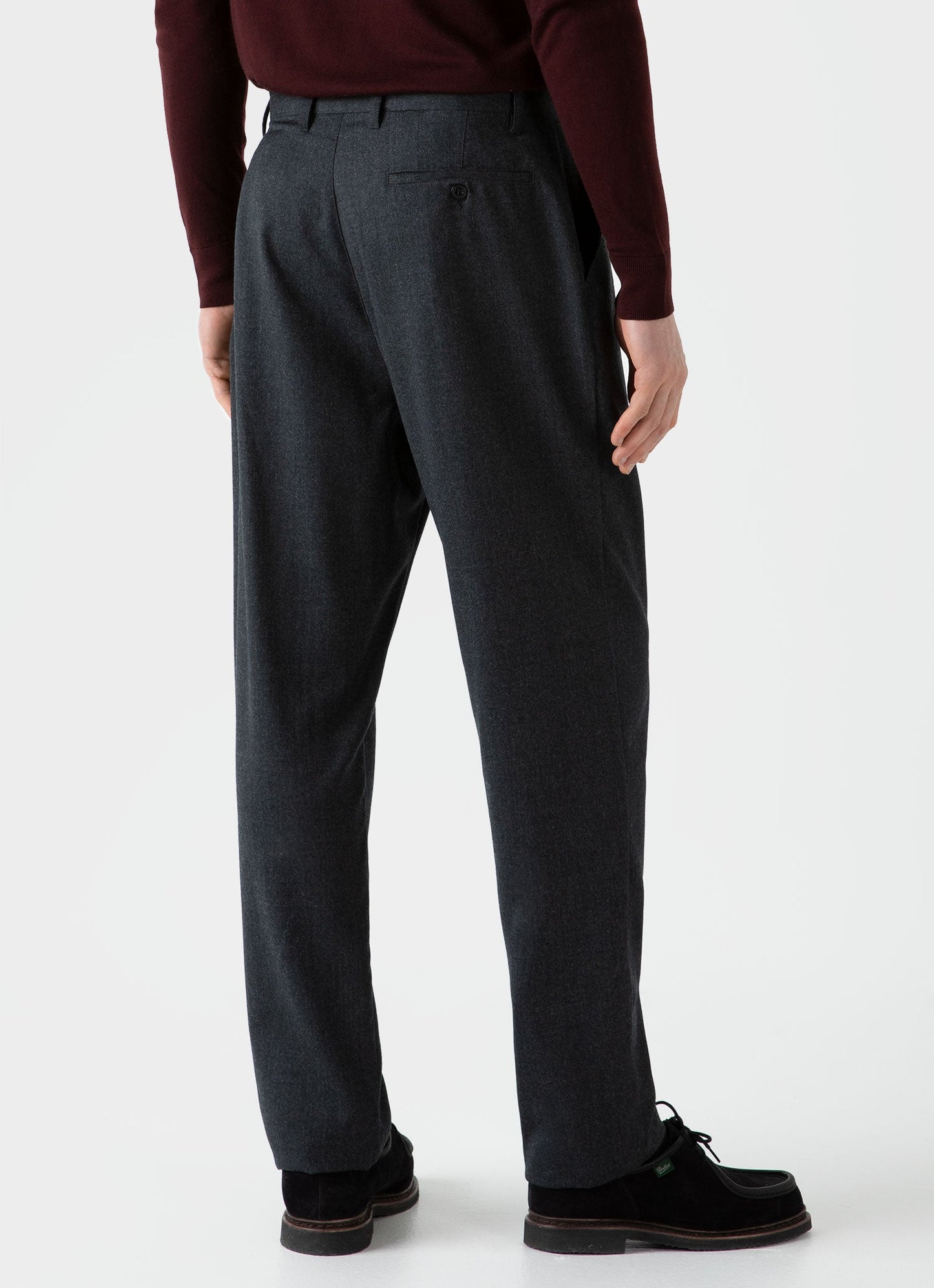 Mens Pleated Wool Flannel Trouser In Charcoal Melange Mtrs3076 Gyad