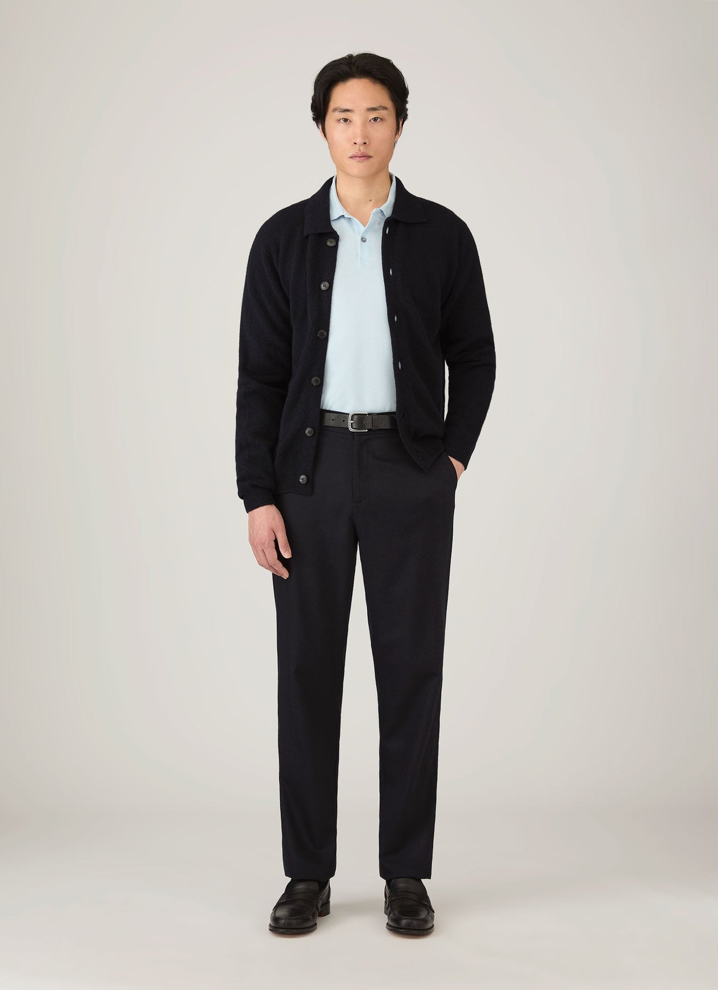 Mens Wool Cashmere Flannel Trouser In Navy Mtrs3125 Buaa