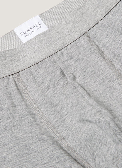Mens Long Leg Stretch Cotton Trunks In Grey Melange