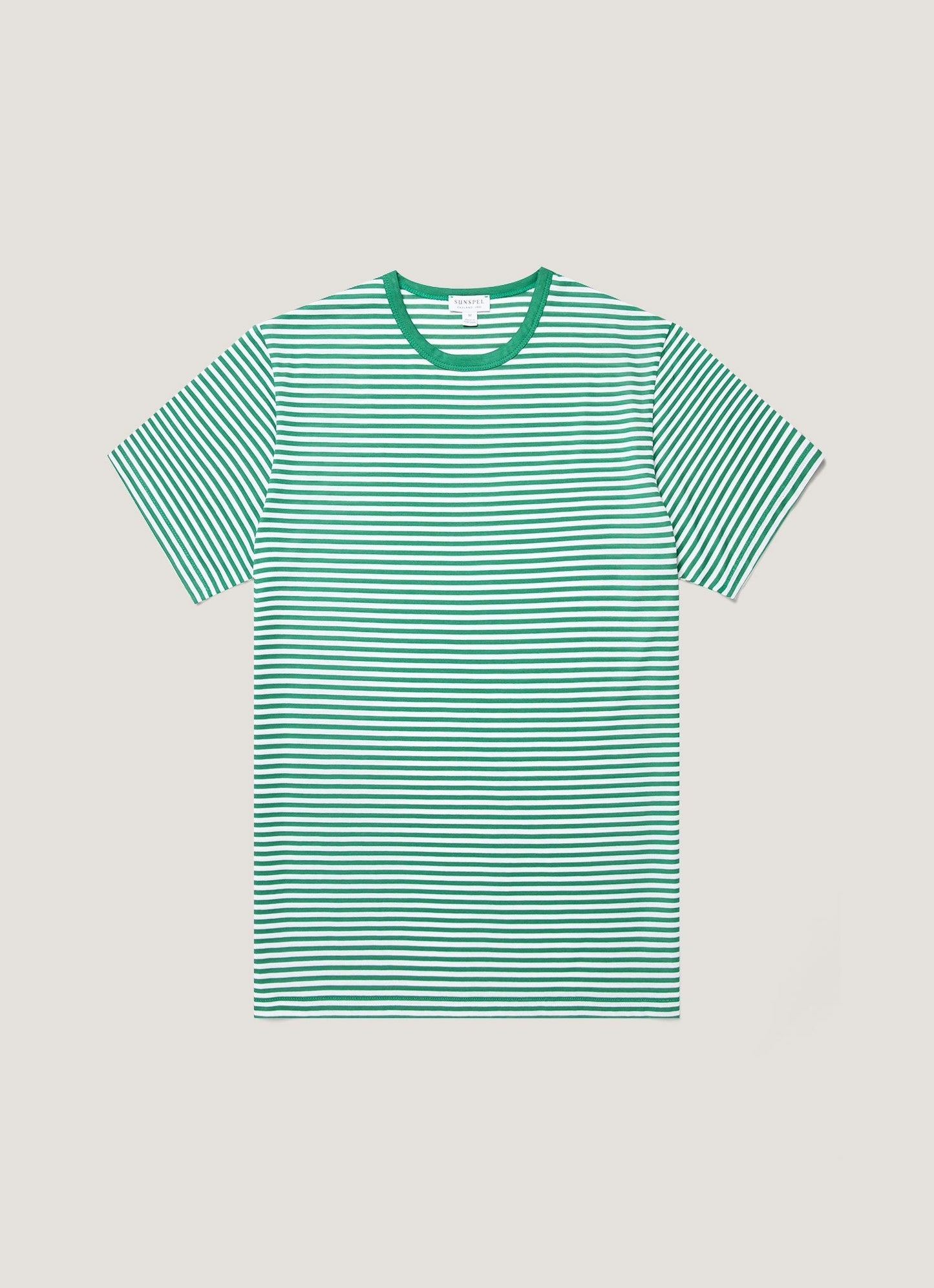 Mens Classic Tshirt In White Bright Green English Stripe Mtsh0001Es Stof