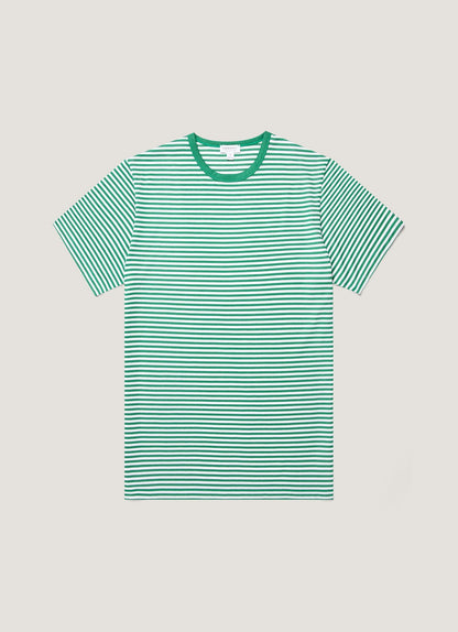 Mens Classic Tshirt In White Bright Green English Stripe Mtsh0001Es Stof