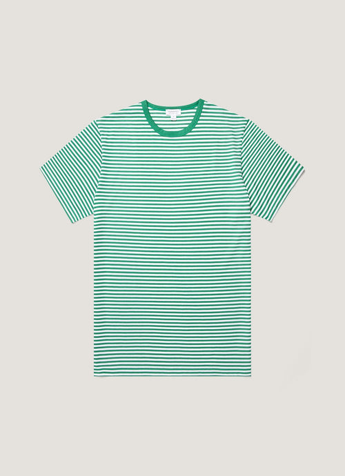Mens Classic Tshirt In White Bright Green English Stripe Mtsh0001Es Stof