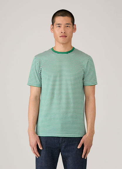 Mens Classic Tshirt In White Bright Green English Stripe Mtsh0001Es Stof
