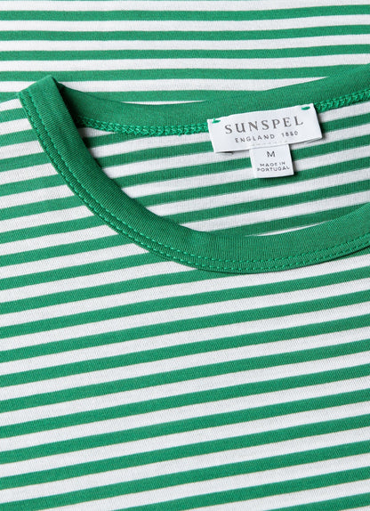 Mens Classic Tshirt In White Bright Green English Stripe Mtsh0001Es Stof