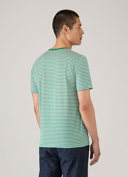 Mens Classic Tshirt In White Bright Green English Stripe Mtsh0001Es Stof
