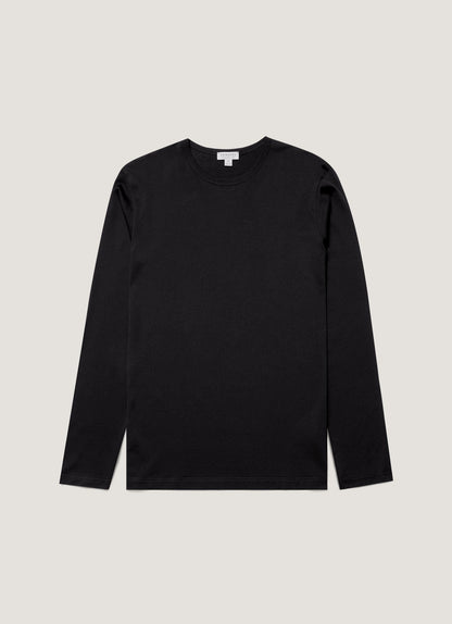 Mens Long Staple Cotton Long Sleeve T Shirt In Black