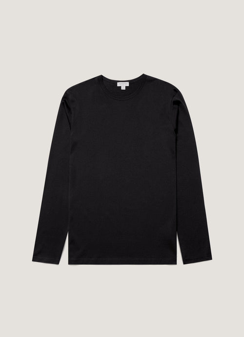 Mens Long Staple Cotton Long Sleeve T Shirt In Black