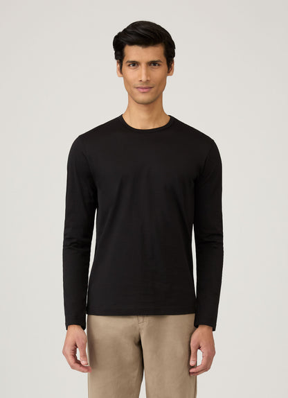 Mens Long Staple Cotton Long Sleeve T Shirt In Black
