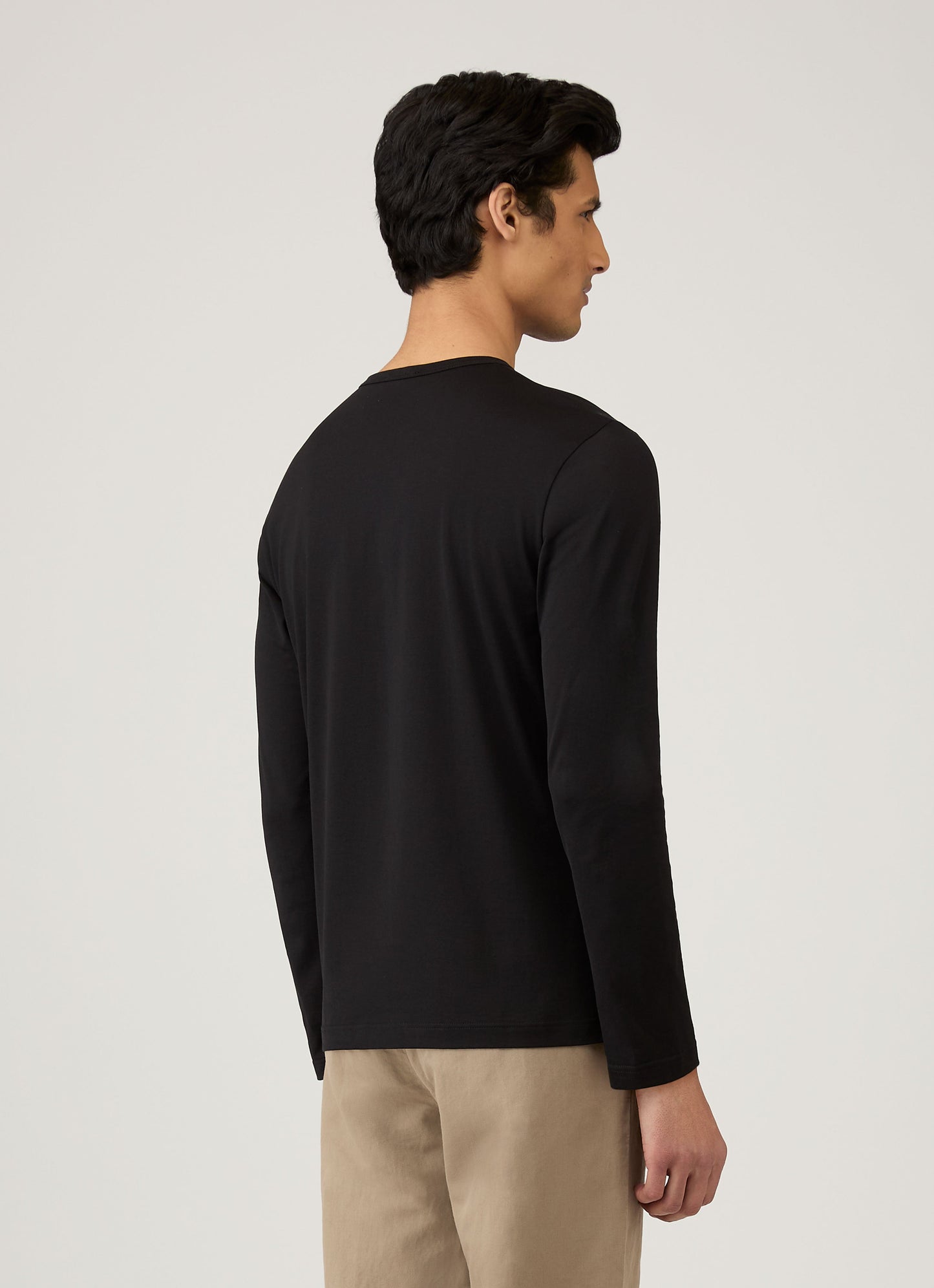 Mens Long Staple Cotton Long Sleeve T Shirt In Black