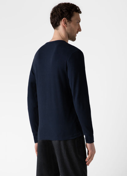 Mens Long Sleeve Waffle Henley In Navy Mtsh0162 Buaa