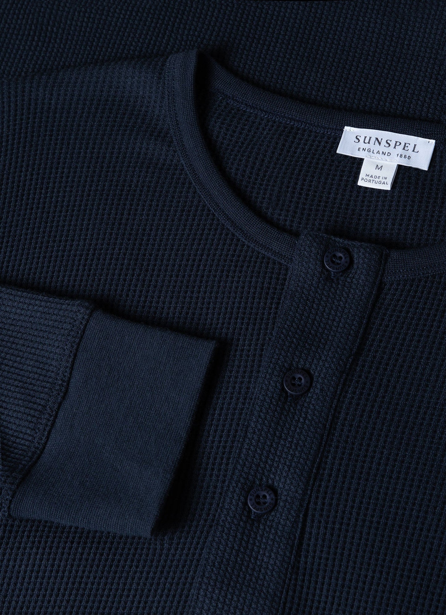 Mens Long Sleeve Waffle Henley In Navy Mtsh0162 Buaa