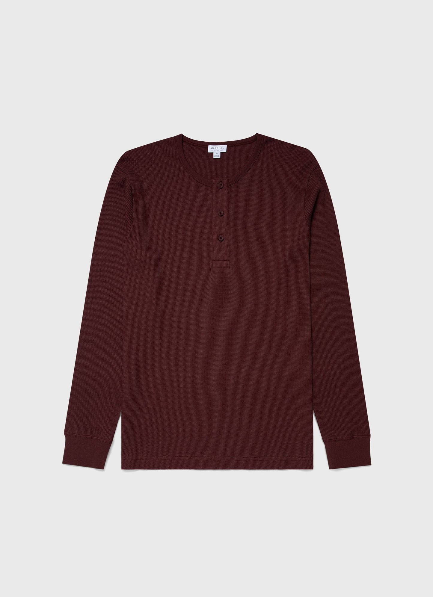 Mens Long Sleeve Waffle Henley In Maroon Mtsh0162 Rdeg