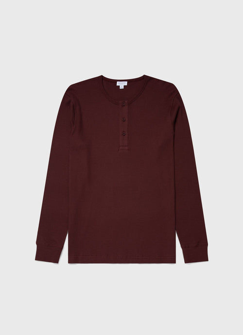 Mens Long Sleeve Waffle Henley In Maroon Mtsh0162 Rdeg