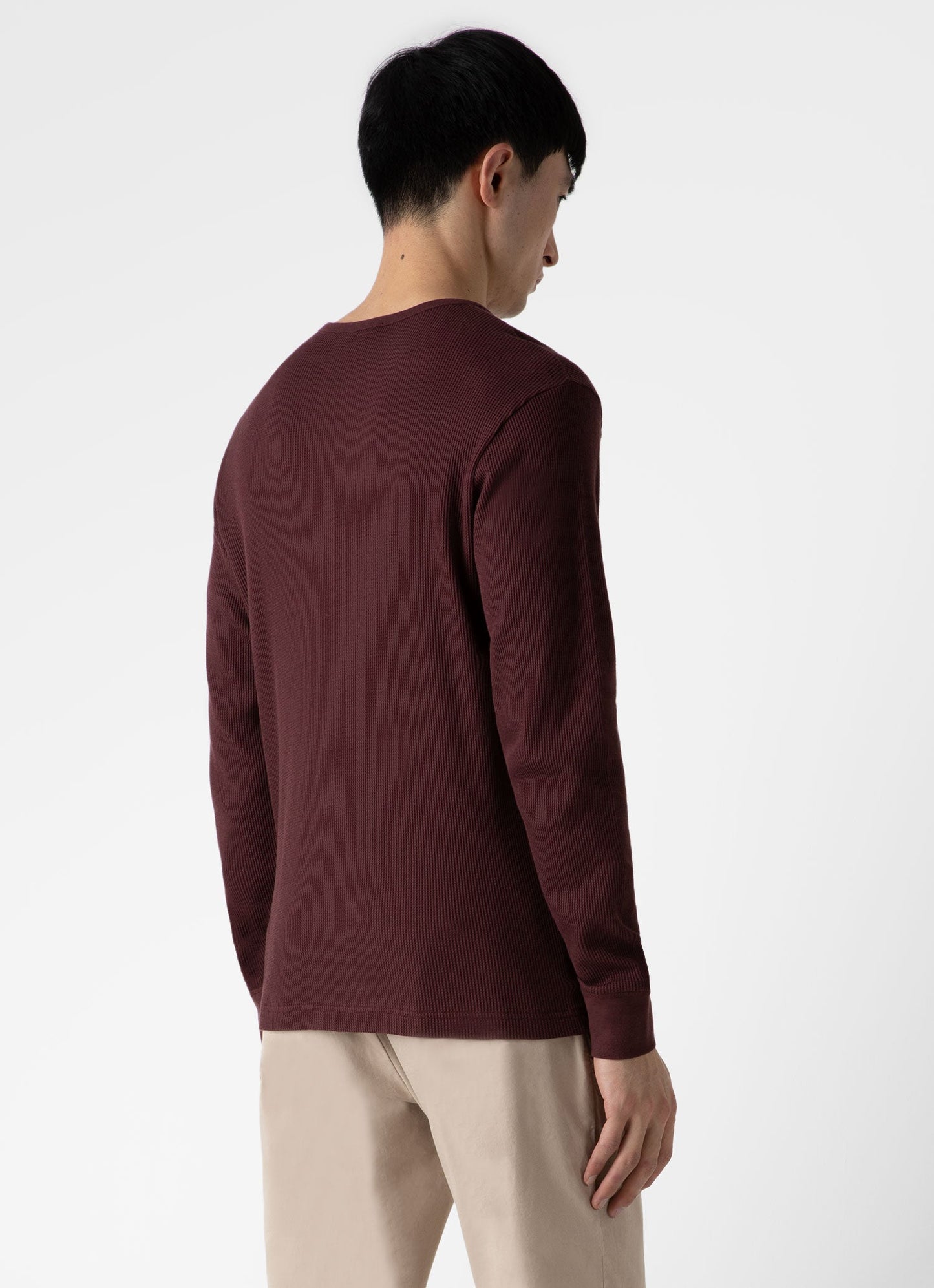 Mens Long Sleeve Waffle Henley In Maroon Mtsh0162 Rdeg