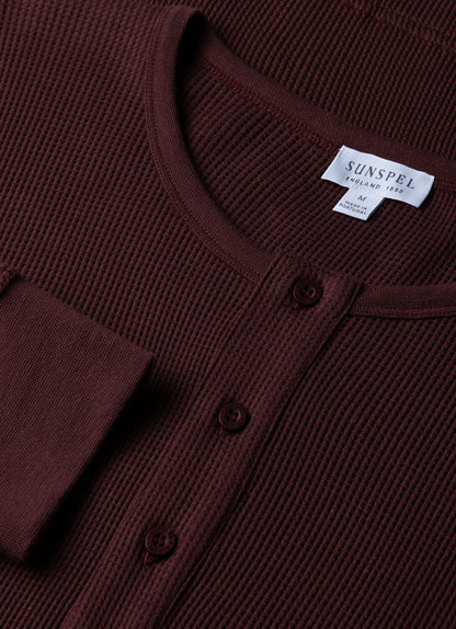 Mens Long Sleeve Waffle Henley In Maroon Mtsh0162 Rdeg