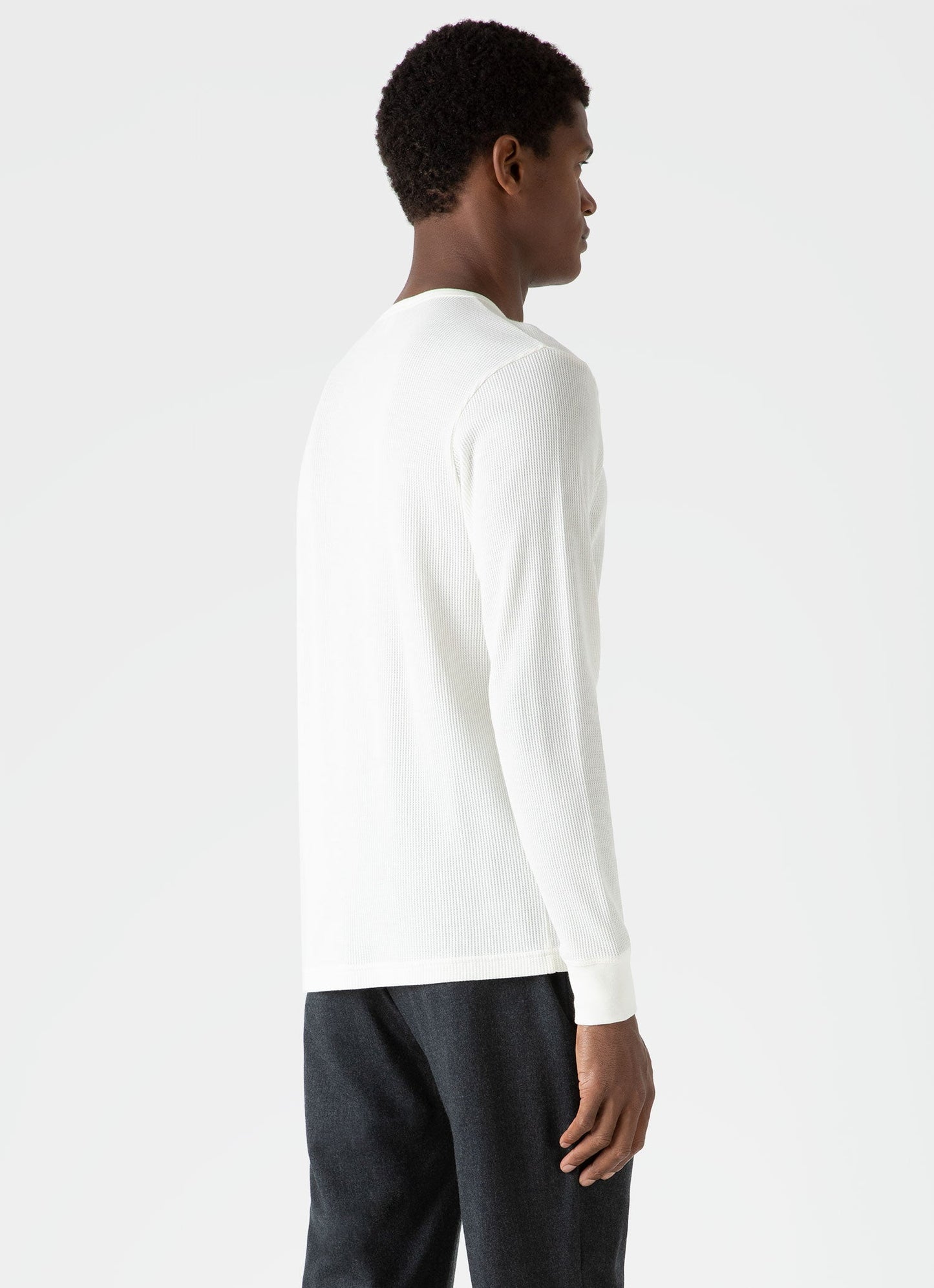 Mens Long Sleeve Waffle Henley In Ecru Mtsh0162 Whcr