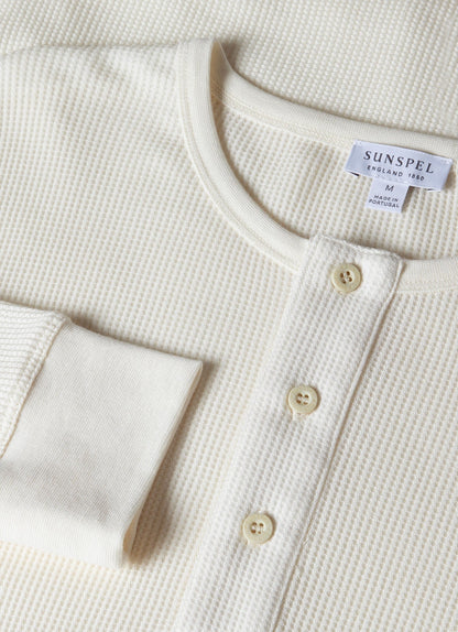Mens Long Sleeve Waffle Henley In Ecru Mtsh0162 Whcr