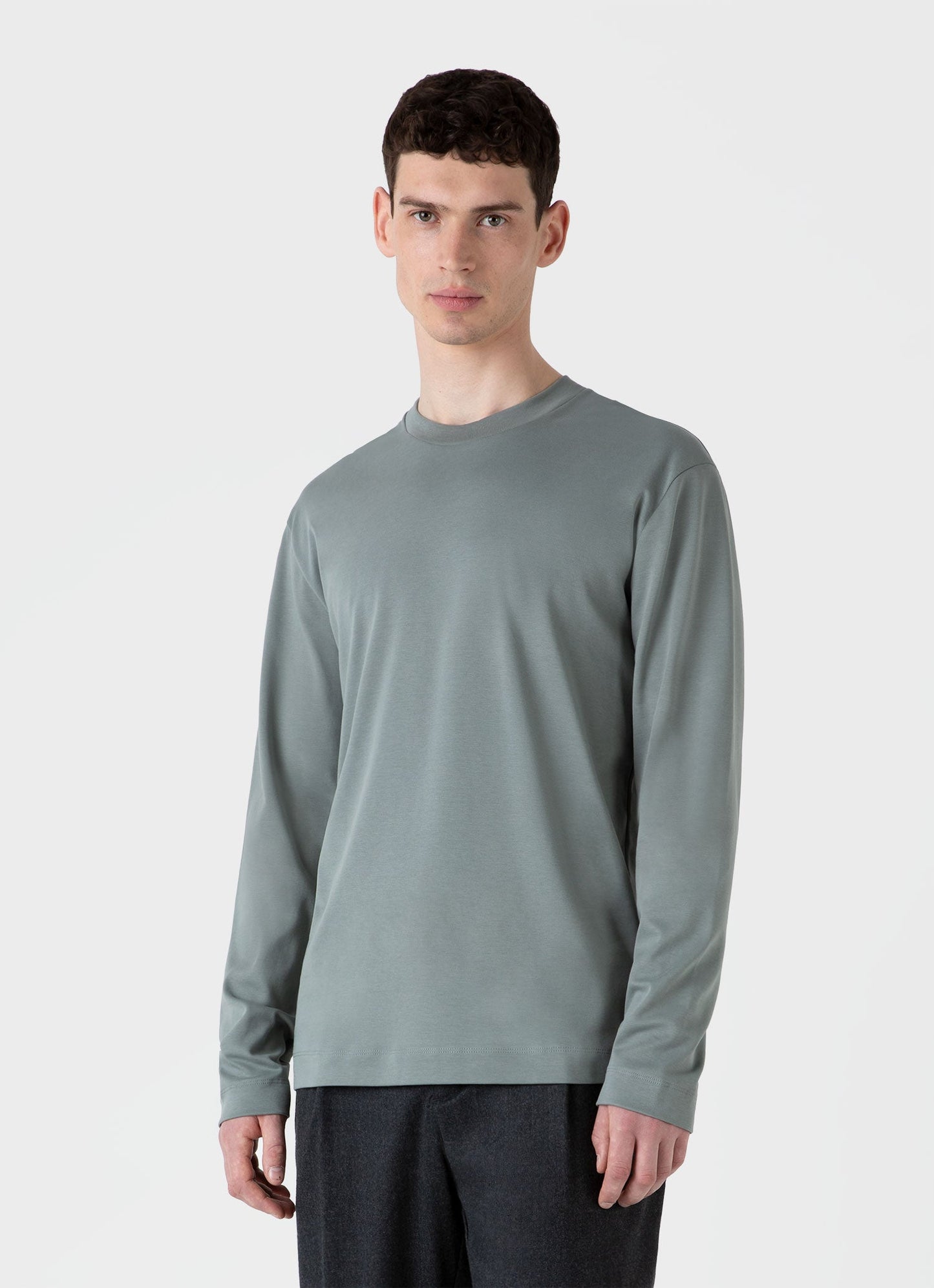 Mens Long Sleeve Heavyweight Tshirt In Smoke Green Mtsh0182 Gnhp