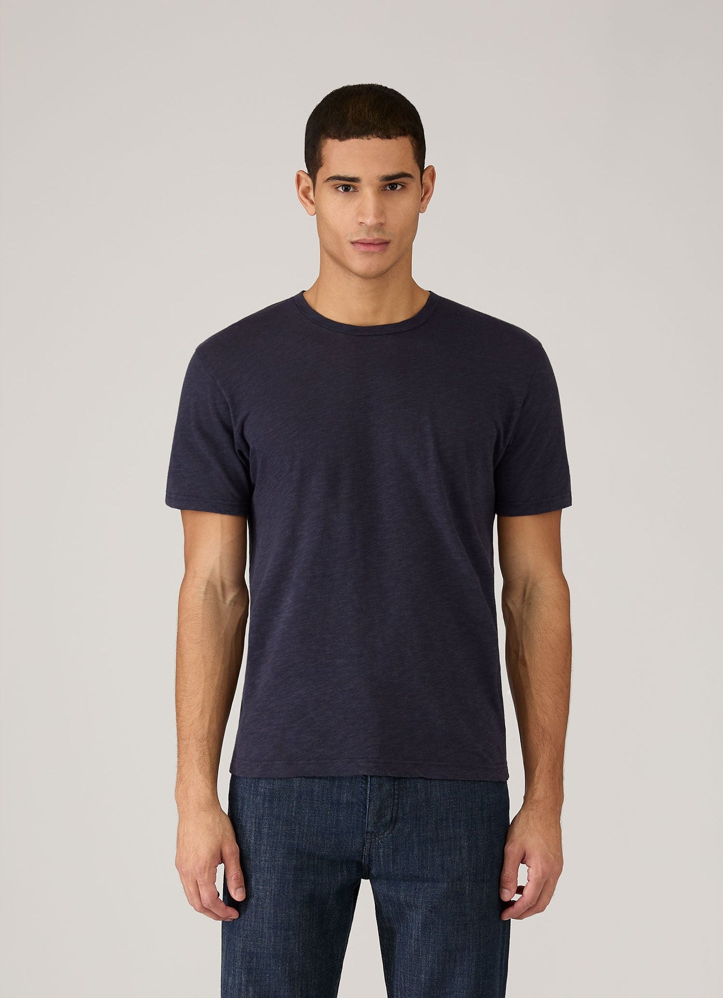 Mens Cotton Linen Tshirt In Navy Mtsh0192 Buaa