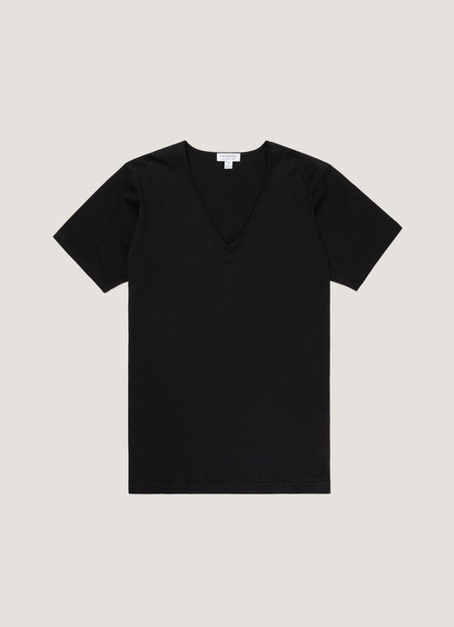 Mens Superfine Cotton Low V Neck Underwear T Shirt In Black Mtsh4002
