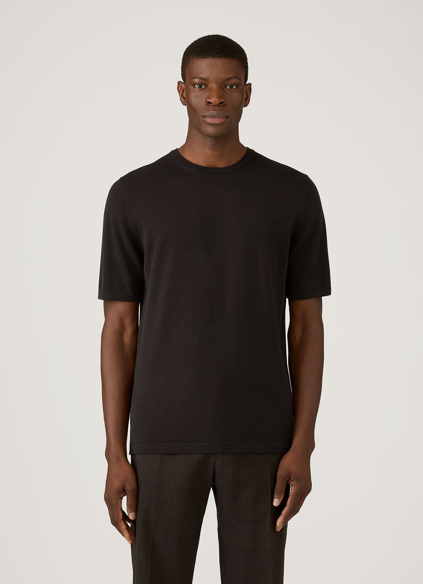 Mens Sea Island Cotton Knit Tshirt In Black Mtsh8278 Bkaa