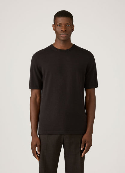 Mens Sea Island Cotton Knit Tshirt In Black Mtsh8278 Bkaa