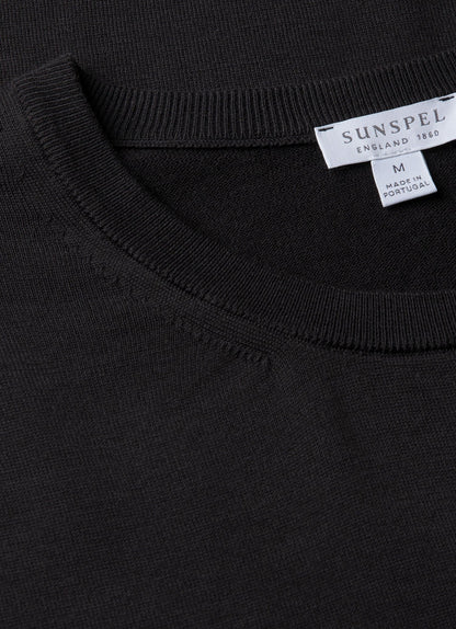 Mens Sea Island Cotton Knit Tshirt In Black Mtsh8278 Bkaa
