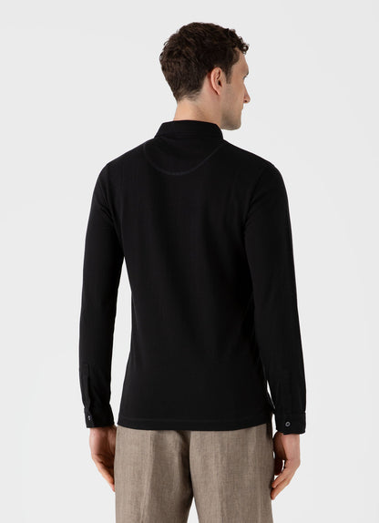Mens Long Sleeve Formal Riviera Polo Shirt In Black Wbmpol1062 Bkaa
