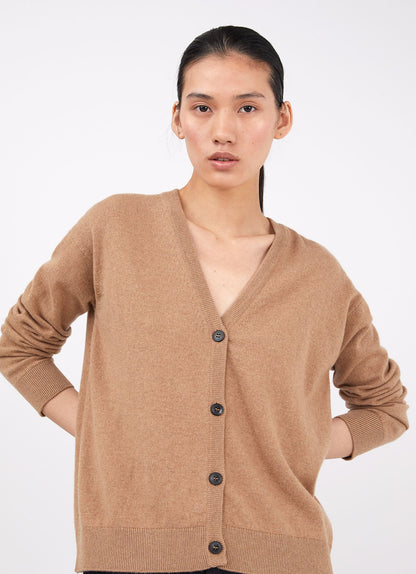 Womens Cashmere Boxy Cardigan In Camel