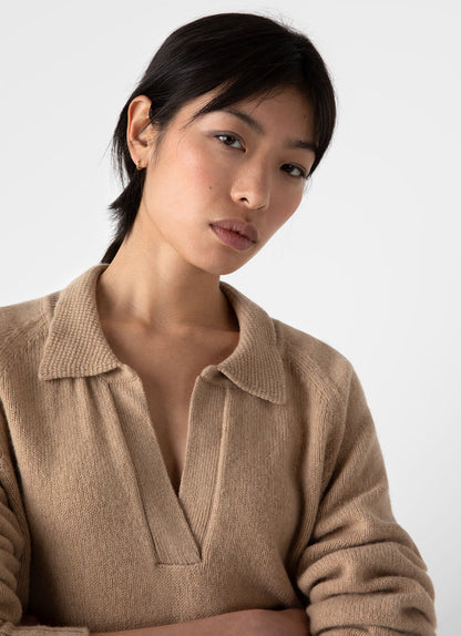 Womens Lambswool Polo Jumper In Light Camel Wpol8192 Brat