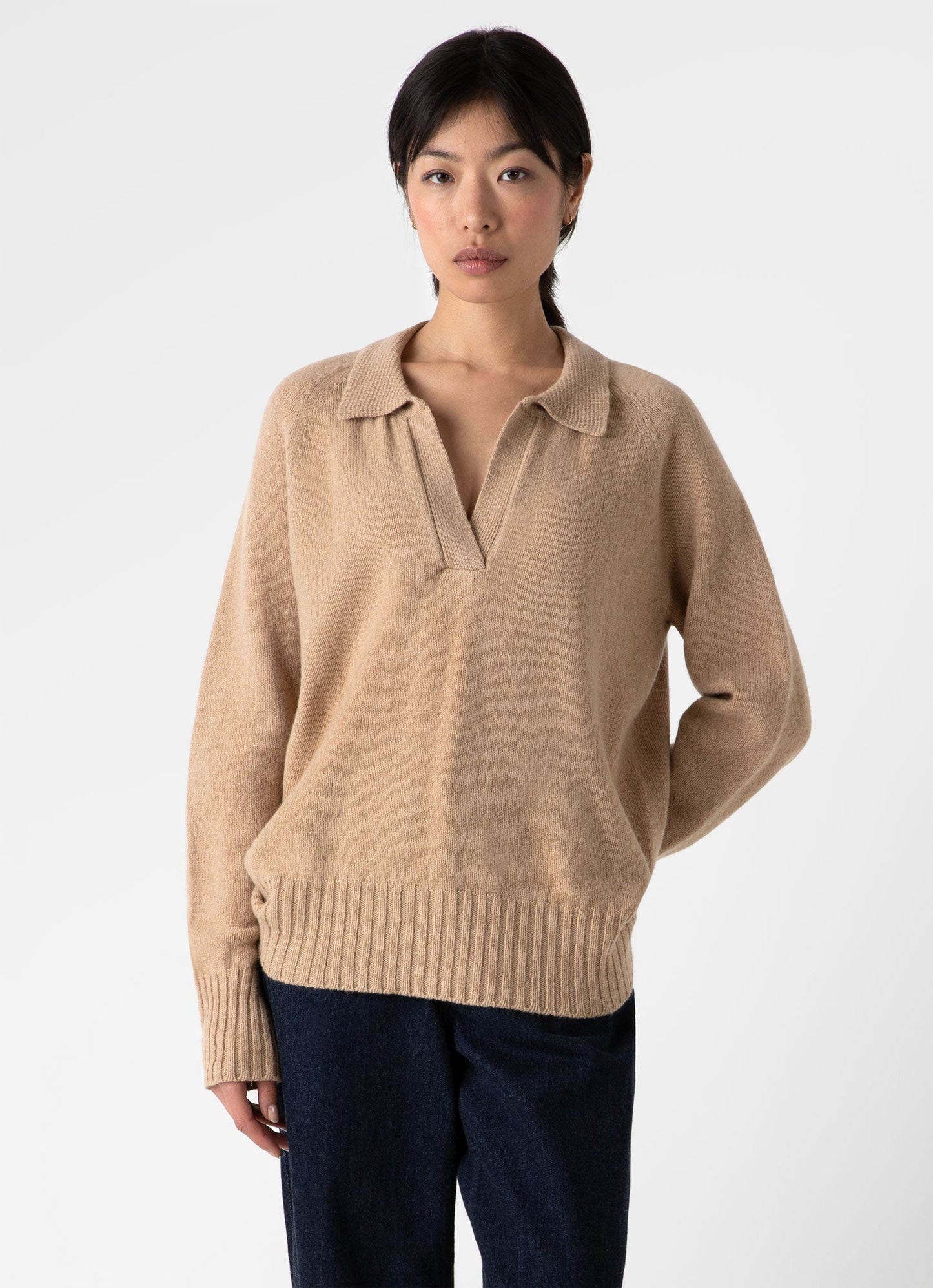 Womens Lambswool Polo Jumper In Light Camel Wpol8192 Brat
