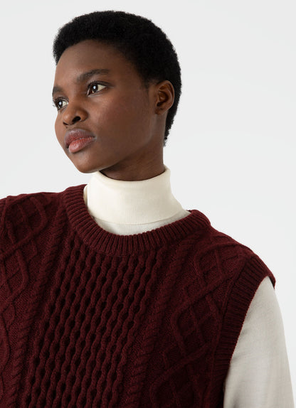 Womens Lambswool Cable Knit Vest In Maroon Wtop8187 Rdeg