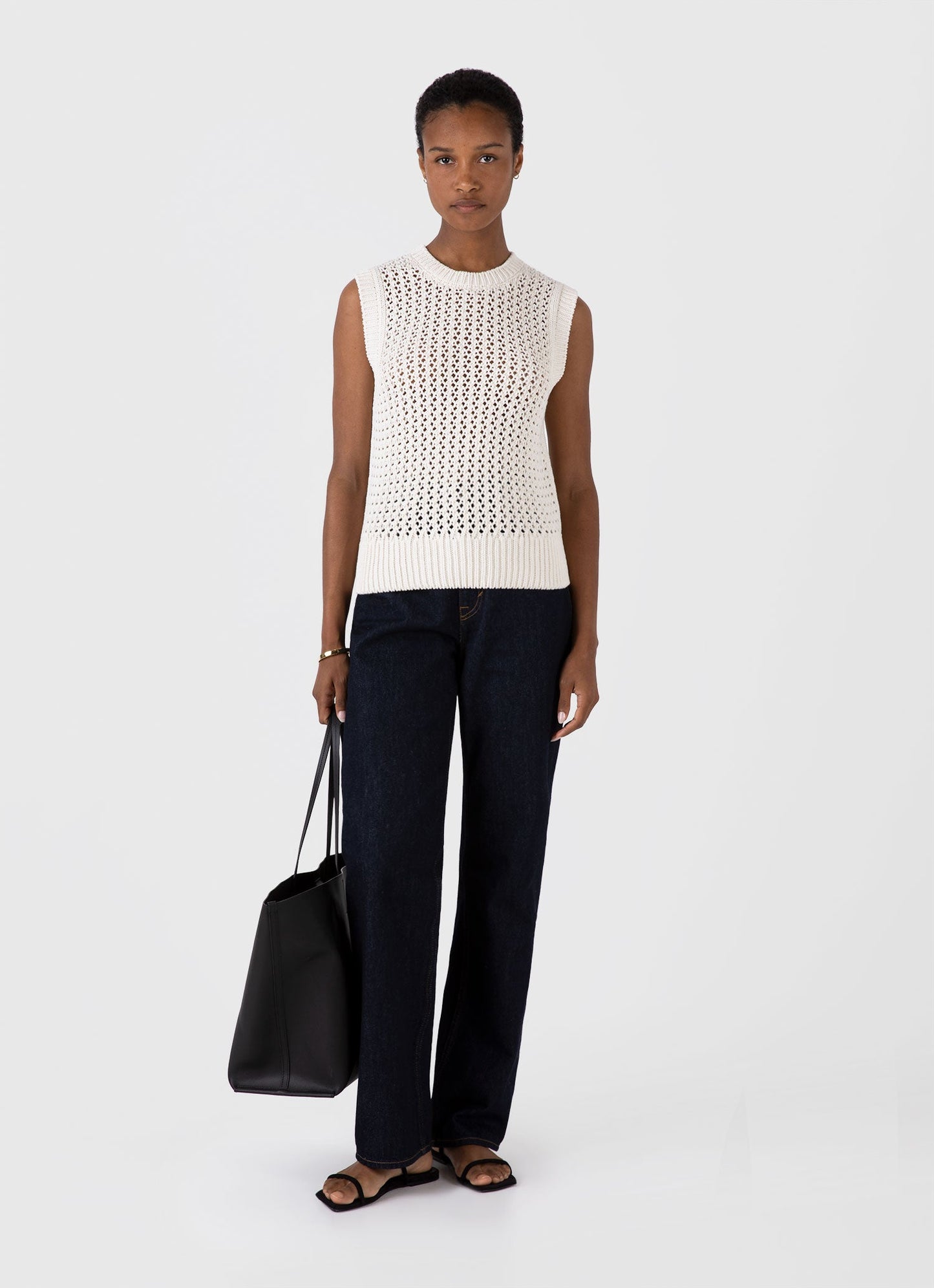 Womens Chunky Cotton Stitch Vest In Ecru Wtop8227 Whcr
